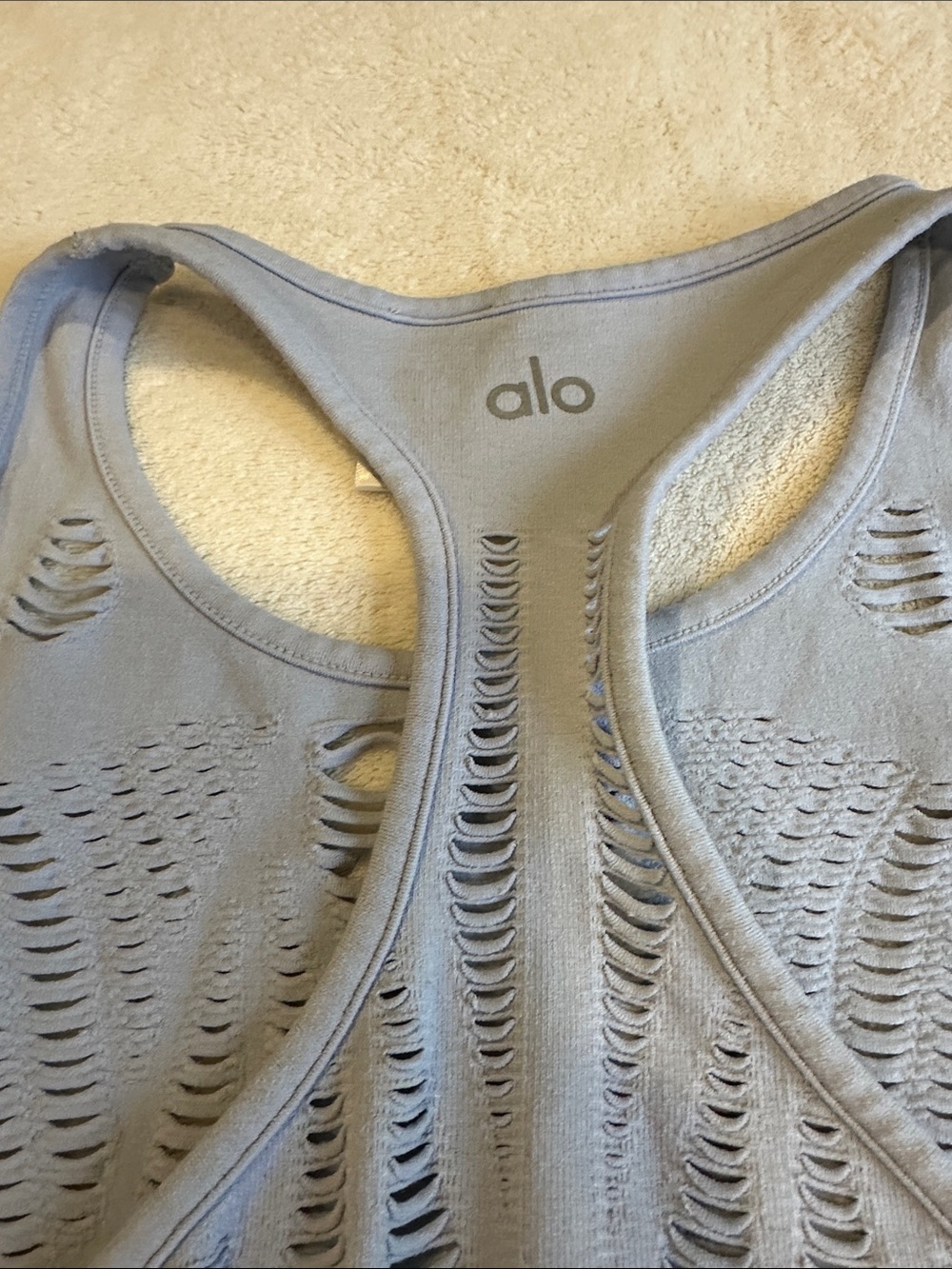 ALO-Light Blue Laser-Cut Racerback Crop Top size small ( read below - Picture 6 of 8